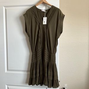 Ramy Brook olive green cinched waist dress. Size L